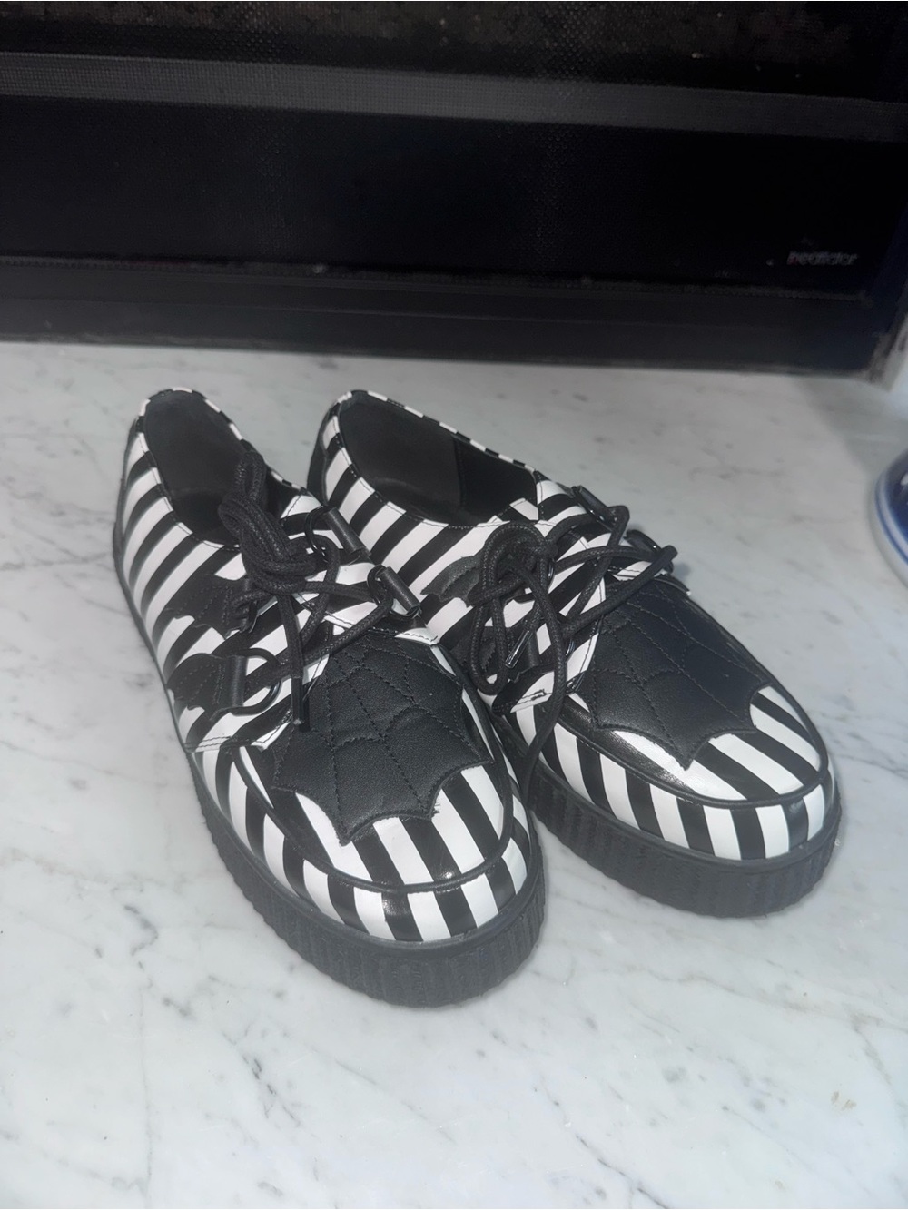 Strange Cvlt Black & White Stripe Widow Creepers